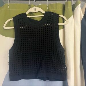 Lands' End Black Sleeveless Crochet Crop Top